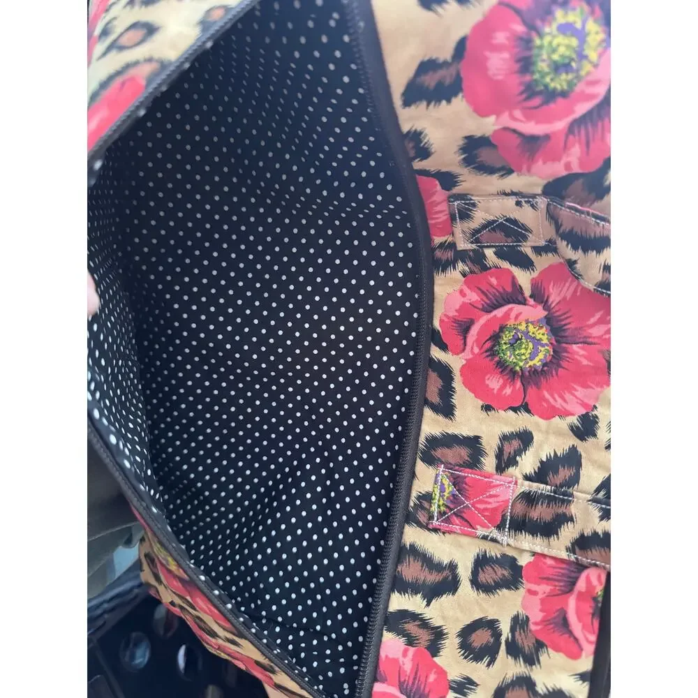 Handmade Cotton Tote Bag with Floral Leopard Print
